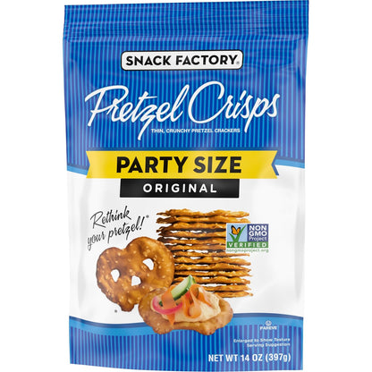 Snack Factory Pretzel Crisps Original Non-GMO 14 oz Party Size Bag for Kids Lunchbox and After School Snacks