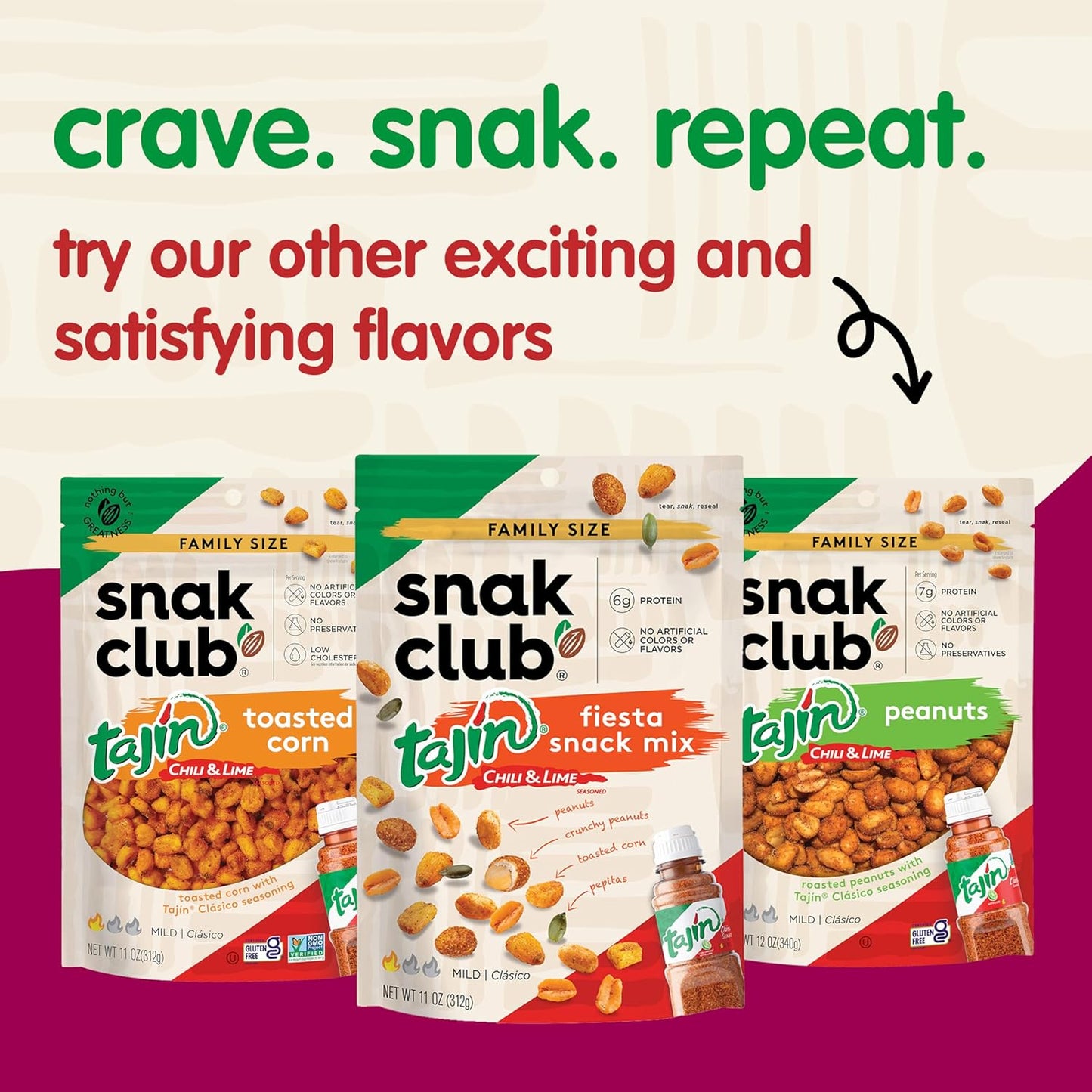 Snak Club Tajin Crunchy Peanuts – Desk-Side Office Snack with Chili Lime Flavor and 5g Protein, 10.5 oz Resealable Bag