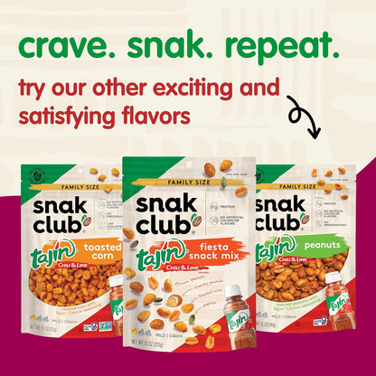 Snak Club Tajin Crunchy Peanuts – Desk-Side Office Snack with Chili Lime Flavor and 5g Protein, 10.5 oz Resealable Bag