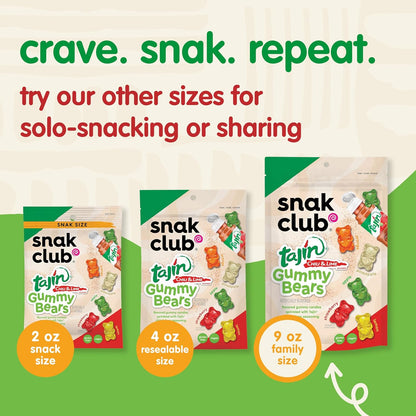 Snak Club Tajin Gummy Bears – Lunch Box Treat for Kids, Mild Chili Lime Vegan Candy
