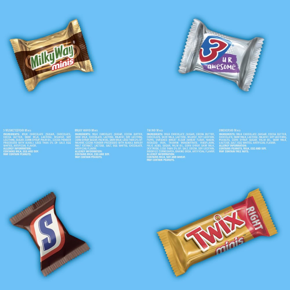 SNICKERS, TWIX, MILKY WAY & 3 MUSKETEERS Minis Milk Chocolate Bars Variety Pack – Safe, No-Mess Piñata Stuffer for Kids' Birthday Parties
