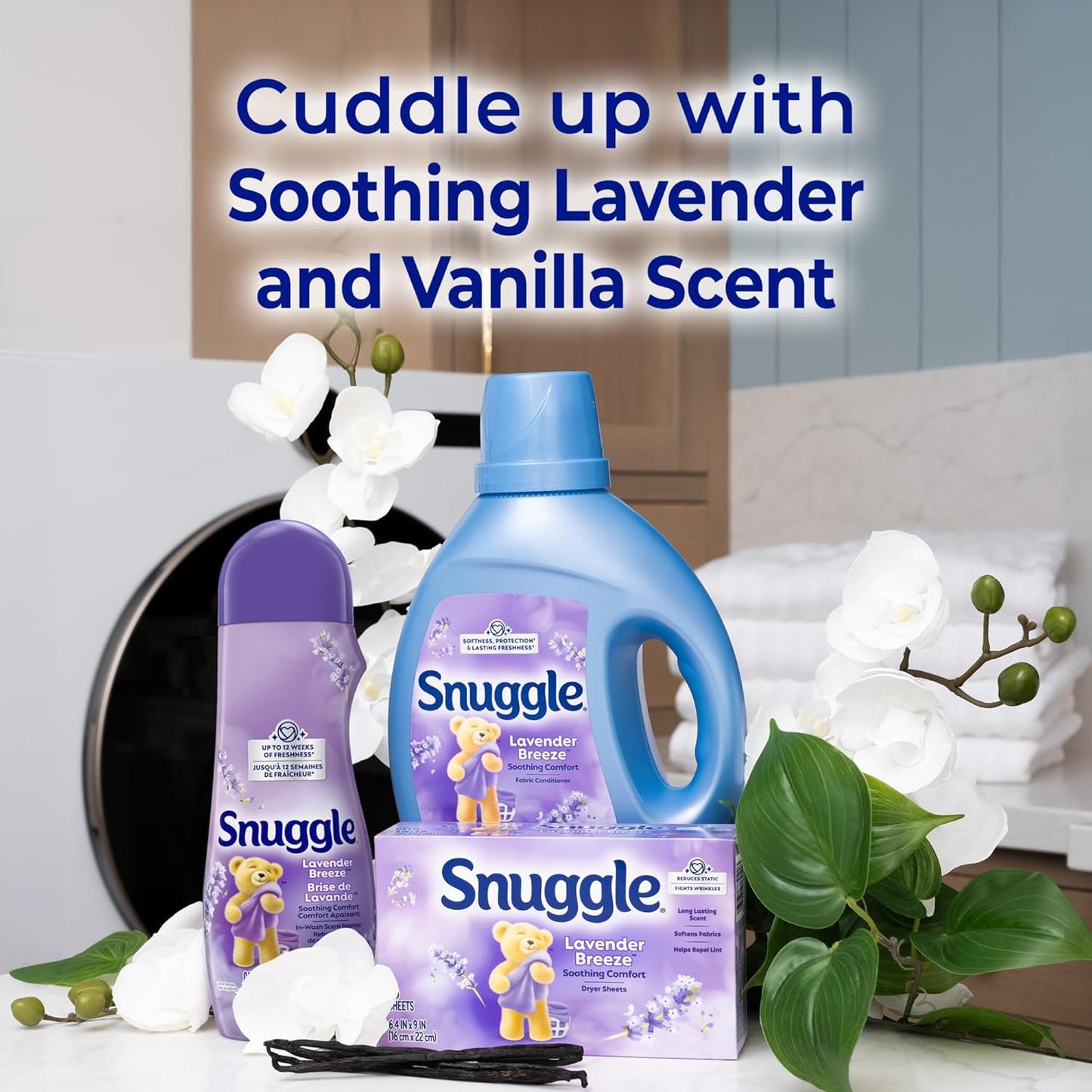 Snuggle Dryer Sheets, Lavender Breeze Scent for Bath Time Wind-Down, Softens Towels and Sleepwear for Nightly Ritual