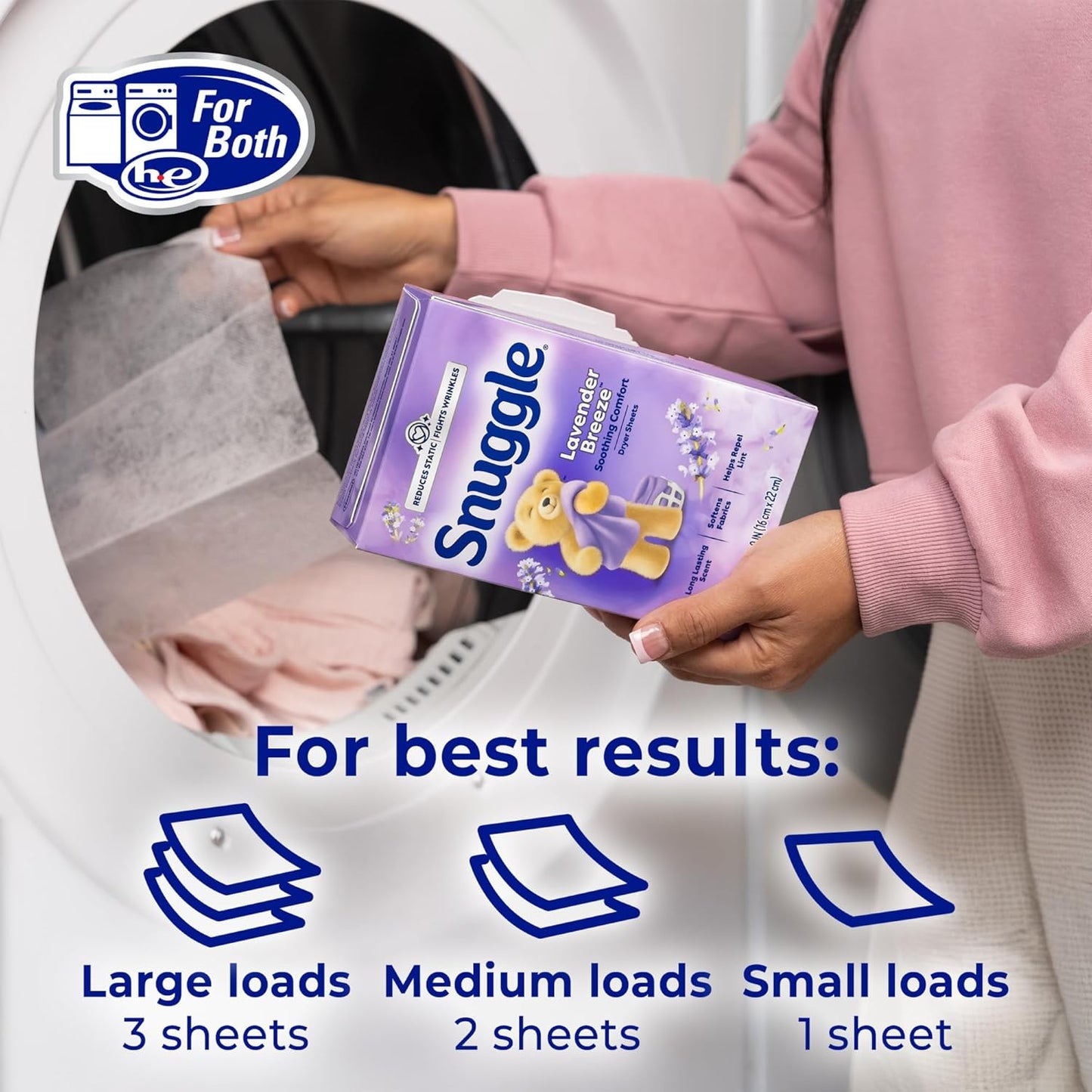 Snuggle Dryer Sheets, Lavender Breeze Scent for Bath Time Wind-Down, Softens Towels and Sleepwear for Nightly Ritual
