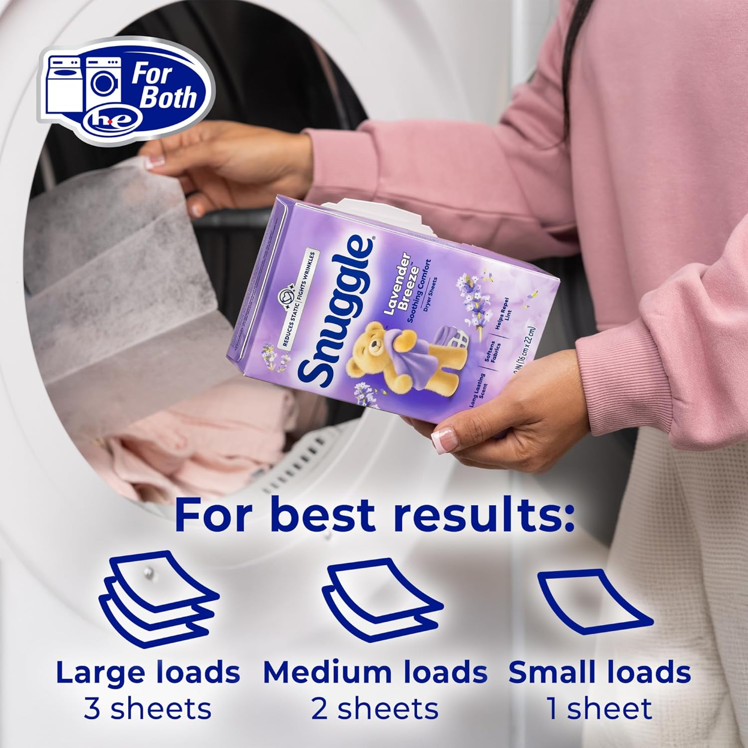 Snuggle Dryer Sheets, Lavender Breeze Scent for Bath Time Wind-Down, Softens Towels and Sleepwear for Nightly Ritual