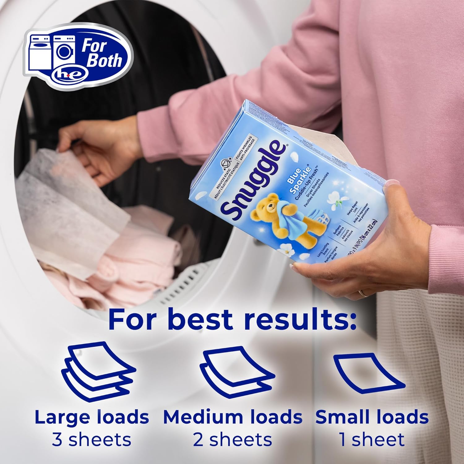 Snuggle Fabric Softener Dryer Sheets, Blue Sparkle Cuddle-Up Fresh, 230 Ct, Family-Safe Fabric Softener for Kids' Clothes and Nursery Linens