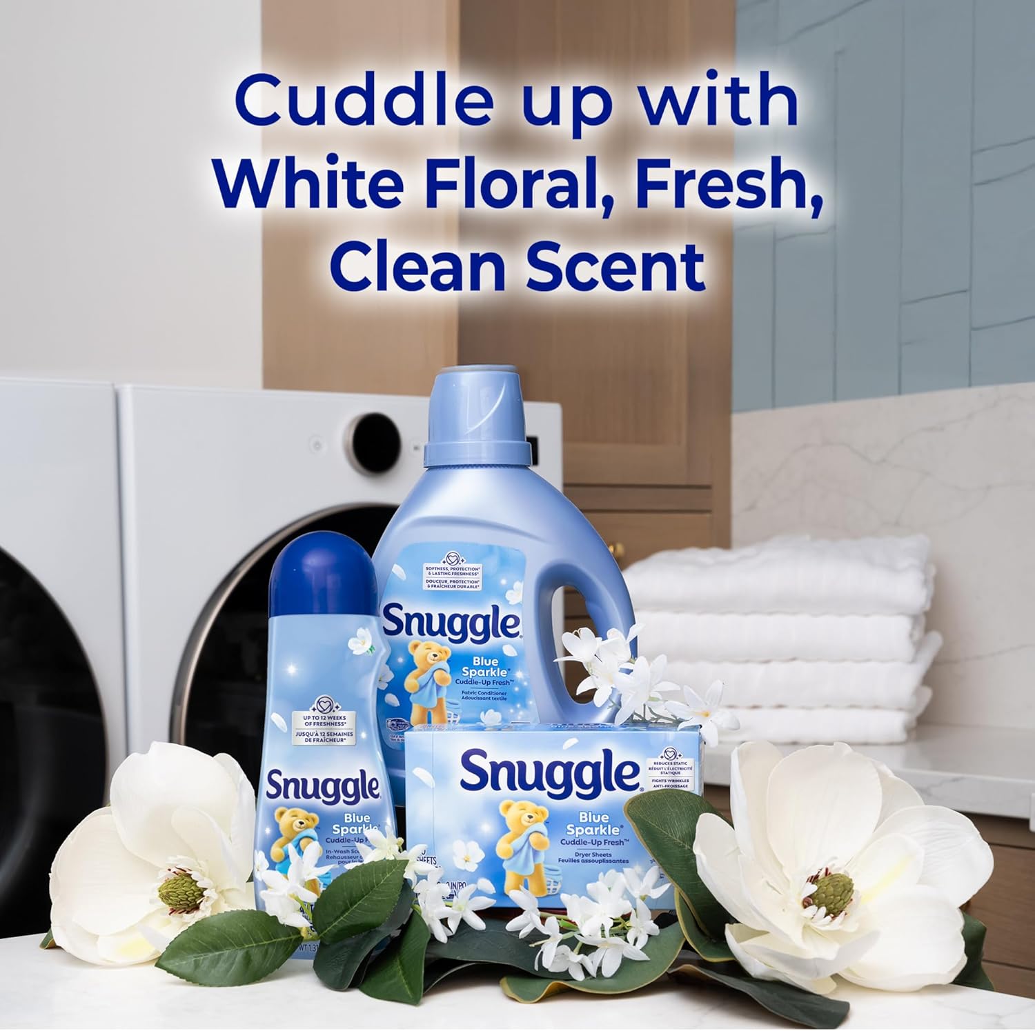 Snuggle In-Wash Scent Booster Beads – Blue Sparkle Aromatherapy Laundry Freshener for Yoga Room & Meditation Space, 12-Week Long-Lasting Fragrance, 21 oz Pack of 4