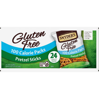Snyder's of Hanover Gluten Free Pretzel Sticks – Nut-Free School Lunchbox Snack, 100 Calorie Packs, 24 Ct