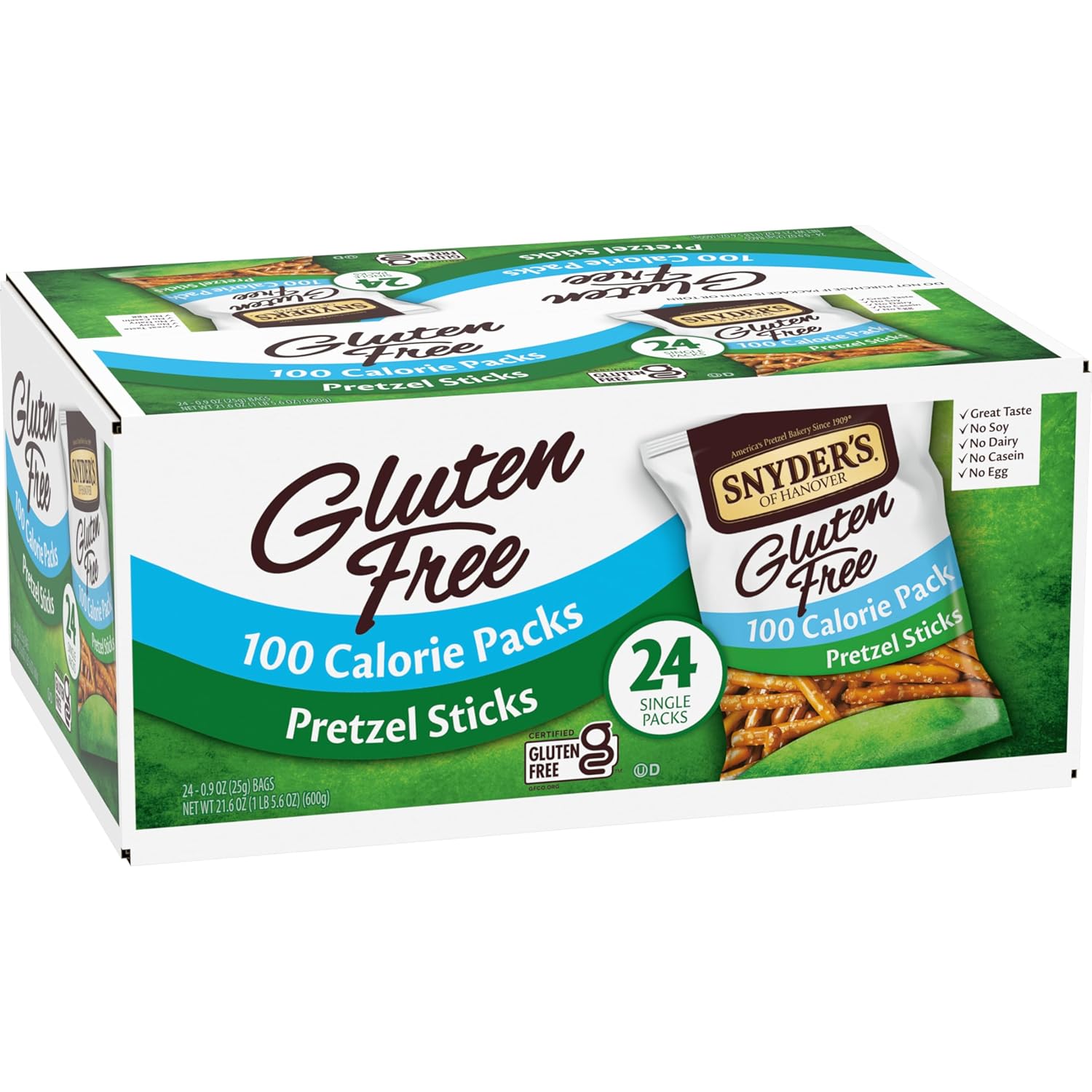 Snyder's of Hanover Gluten Free Pretzel Sticks – Nut-Free School Lunchbox Snack, 100 Calorie Packs, 24 Ct