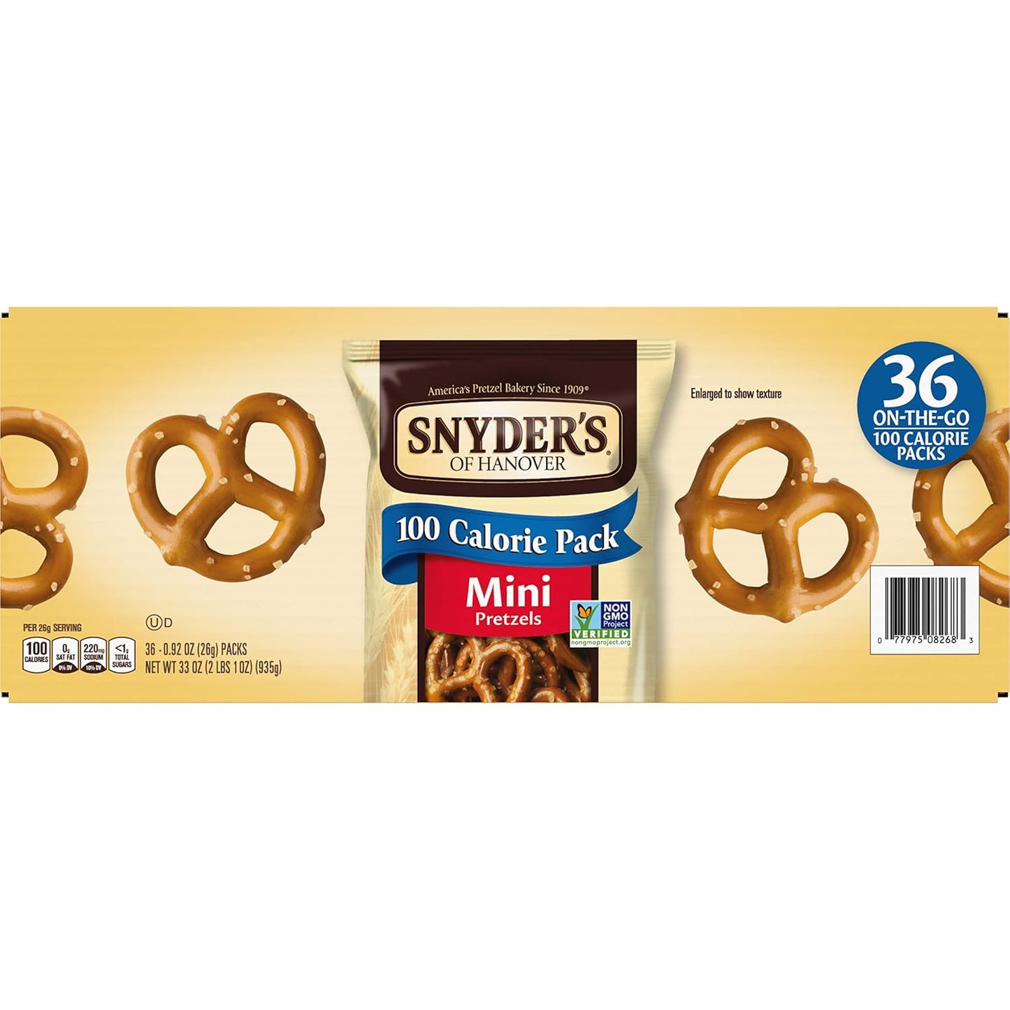 Snyder's of Hanover Mini Pretzels 100 Calorie Packs – Office Desk Drawer Snack for Workdays, 36 Ct