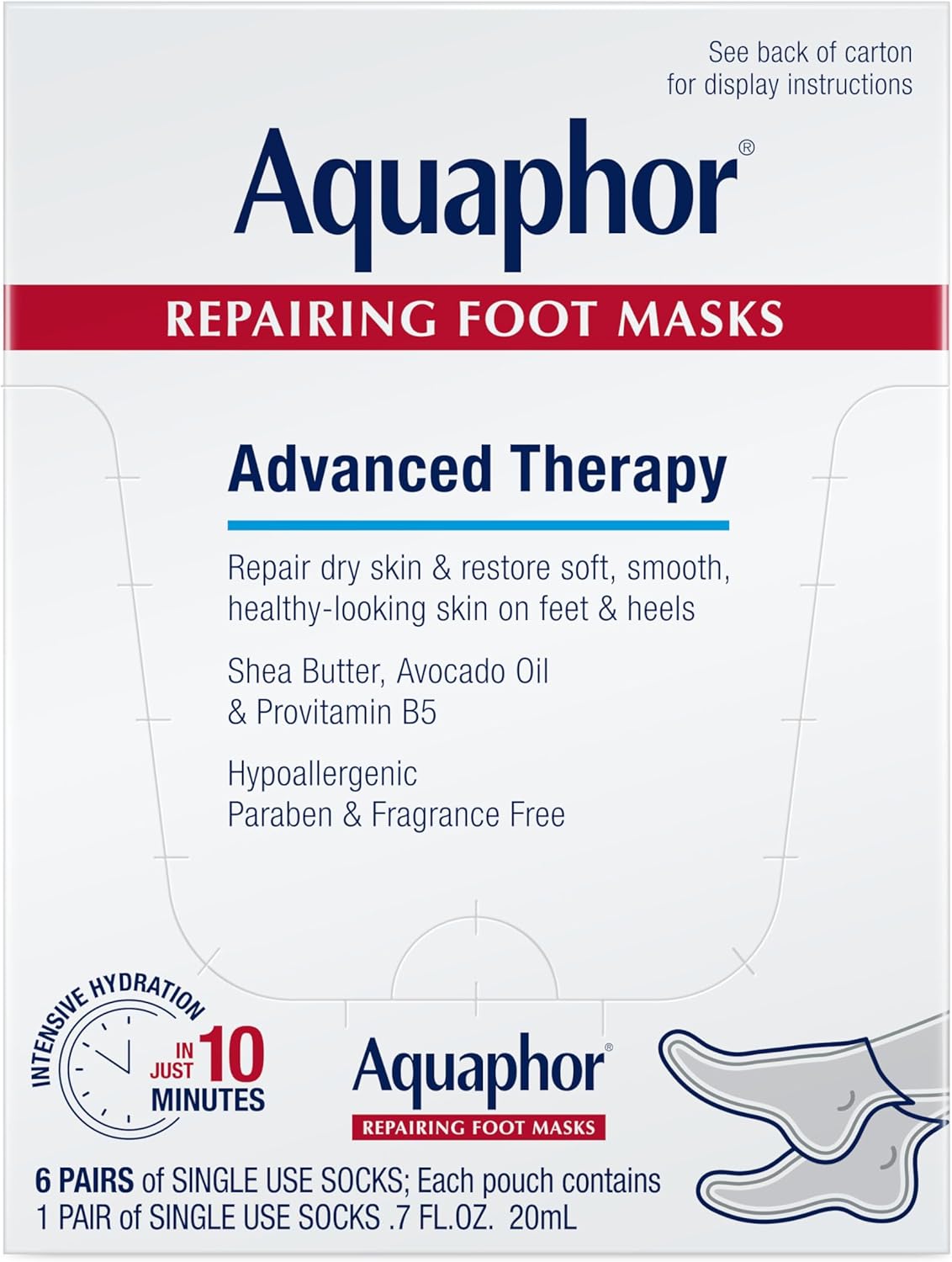 sock-style foot mask format that stays in place hands-free during treatment