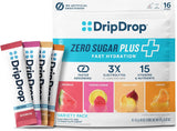 DripDrop Zero Sugar Plus - Sugar Free Electrolyte Powder Sticks for Clean-Label Wellness Routines, Daily Vitamin Hydration