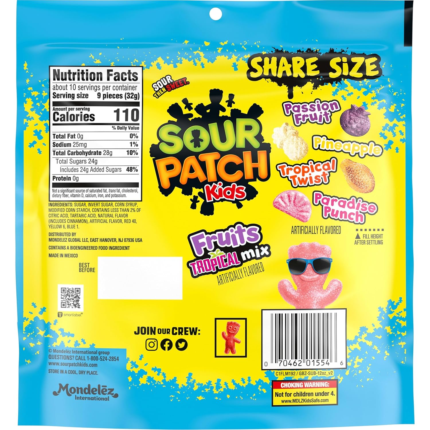 soft and chewy gummy texture in colorful tropical and fruit shapes