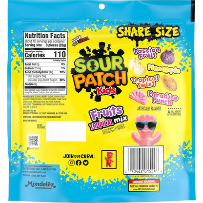 soft and chewy gummy texture in colorful tropical and fruit shapes