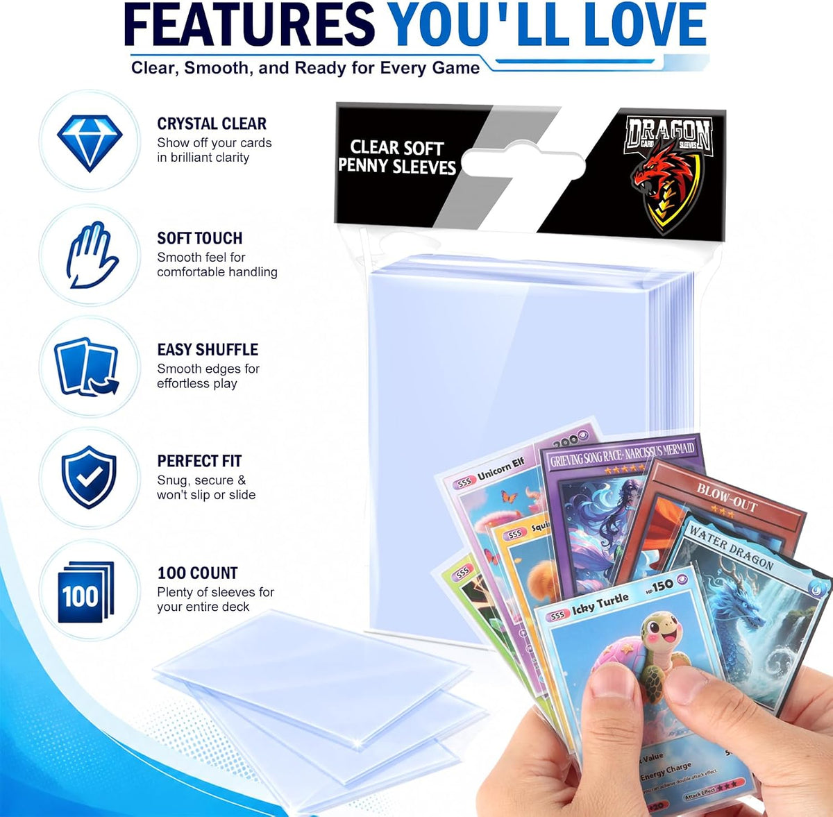 soft penny-sleeve thickness designed to slide smoothly into top loaders and 9-pocket binder pages
