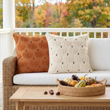 Softalker Fall Pumpkin Pillow Covers 18x18 Set of 2 Rust Orange Embroidered Cases – Thoughtful Housewarming Gift for New Homeowners