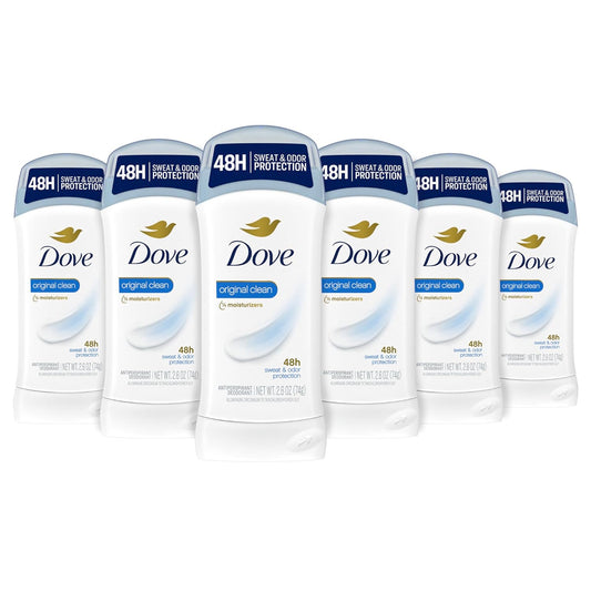 solid antiperspirant stick in 2.6 oz size offered in 2, 3, and 6-pack configurations