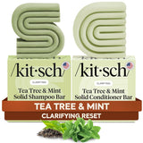 Kitsch Clarifying Tea Tree Shampoo and Conditioner Bar Set – Cooling Scalp Care for Mindful Bath Time Rituals