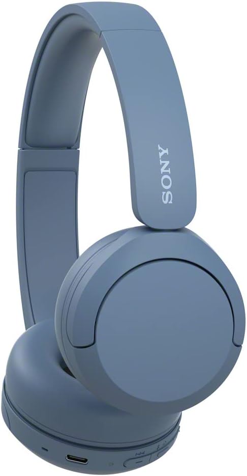 Sony WH-CH520 Wireless On-Ear Bluetooth Headphones – Minimalist Tech for Clean Desks, 147g Lightweight Build in Neutral Blue