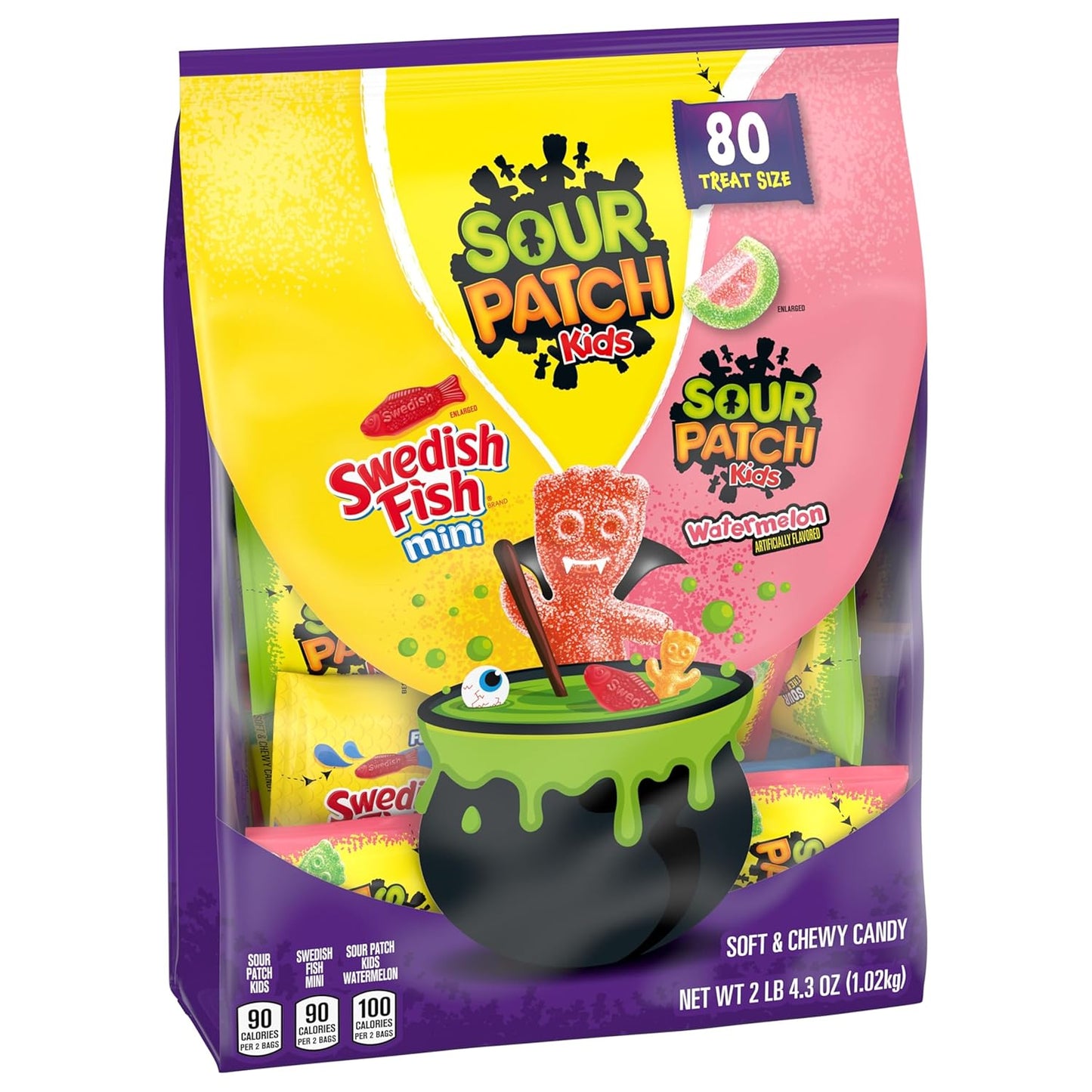 SOUR PATCH KIDS and SWEDISH FISH Halloween Candy for Candy Wreath and Table Centerpiece Decor, Bulk 80 Mini Bags