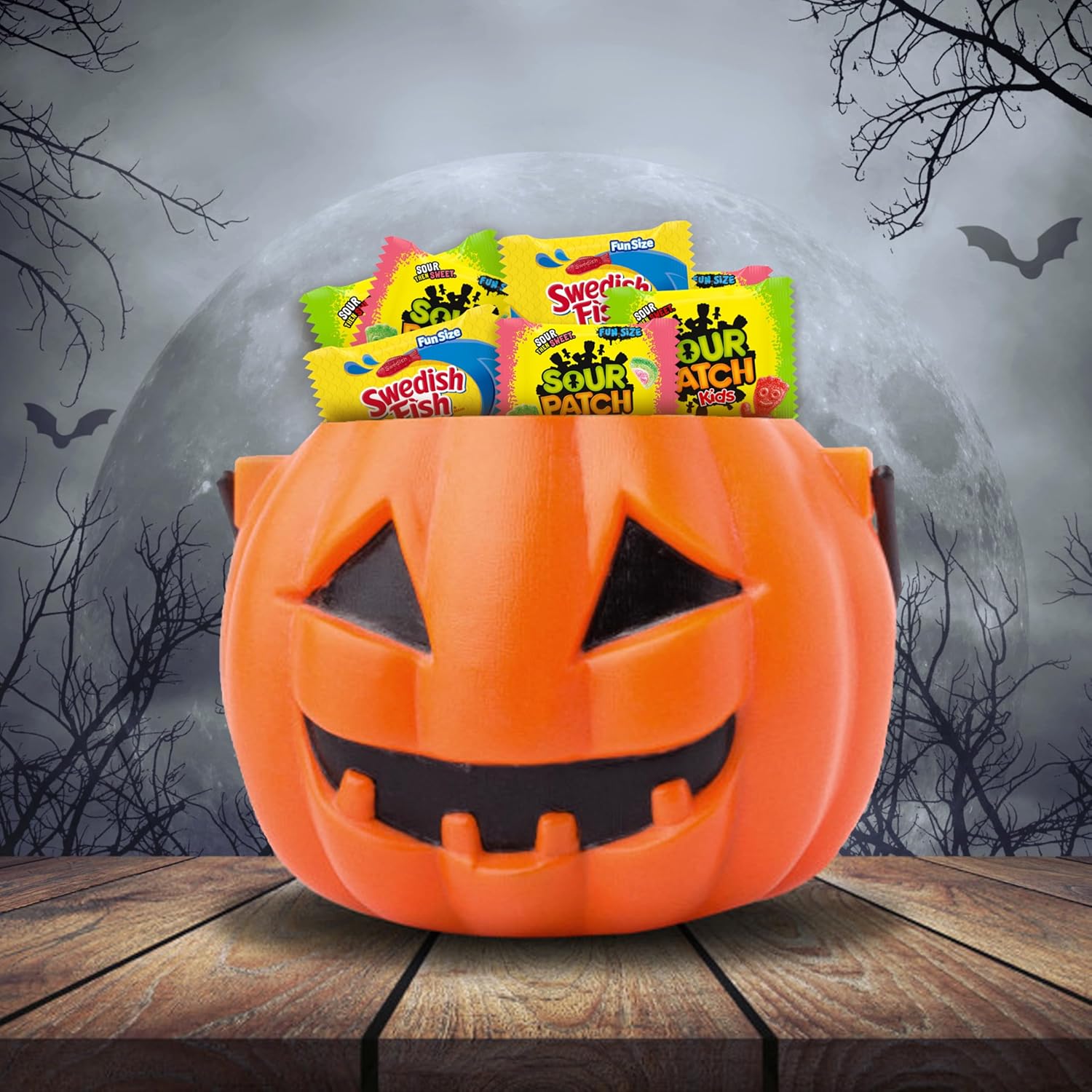 SOUR PATCH KIDS and SWEDISH FISH Halloween Candy for Candy Wreath and Table Centerpiece Decor, Bulk 80 Mini Bags