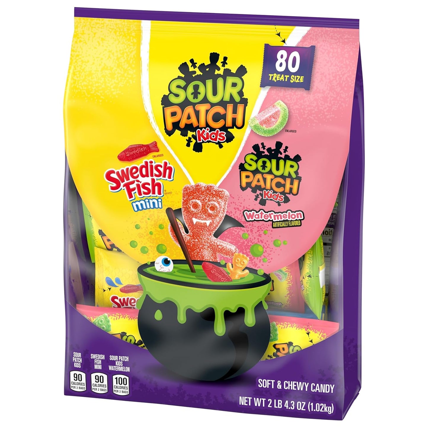 SOUR PATCH KIDS and SWEDISH FISH Halloween Candy for Candy Wreath and Table Centerpiece Decor, Bulk 80 Mini Bags