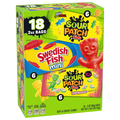 SOUR PATCH KIDS and SWEDISH FISH Mini Candy Variety Pack – Lunchbox Snack Bags for Kids' Lunches and Backpacks