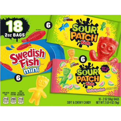 SOUR PATCH KIDS and SWEDISH FISH Mini Candy Variety Pack – Lunchbox Snack Bags for Kids' Lunches and Backpacks