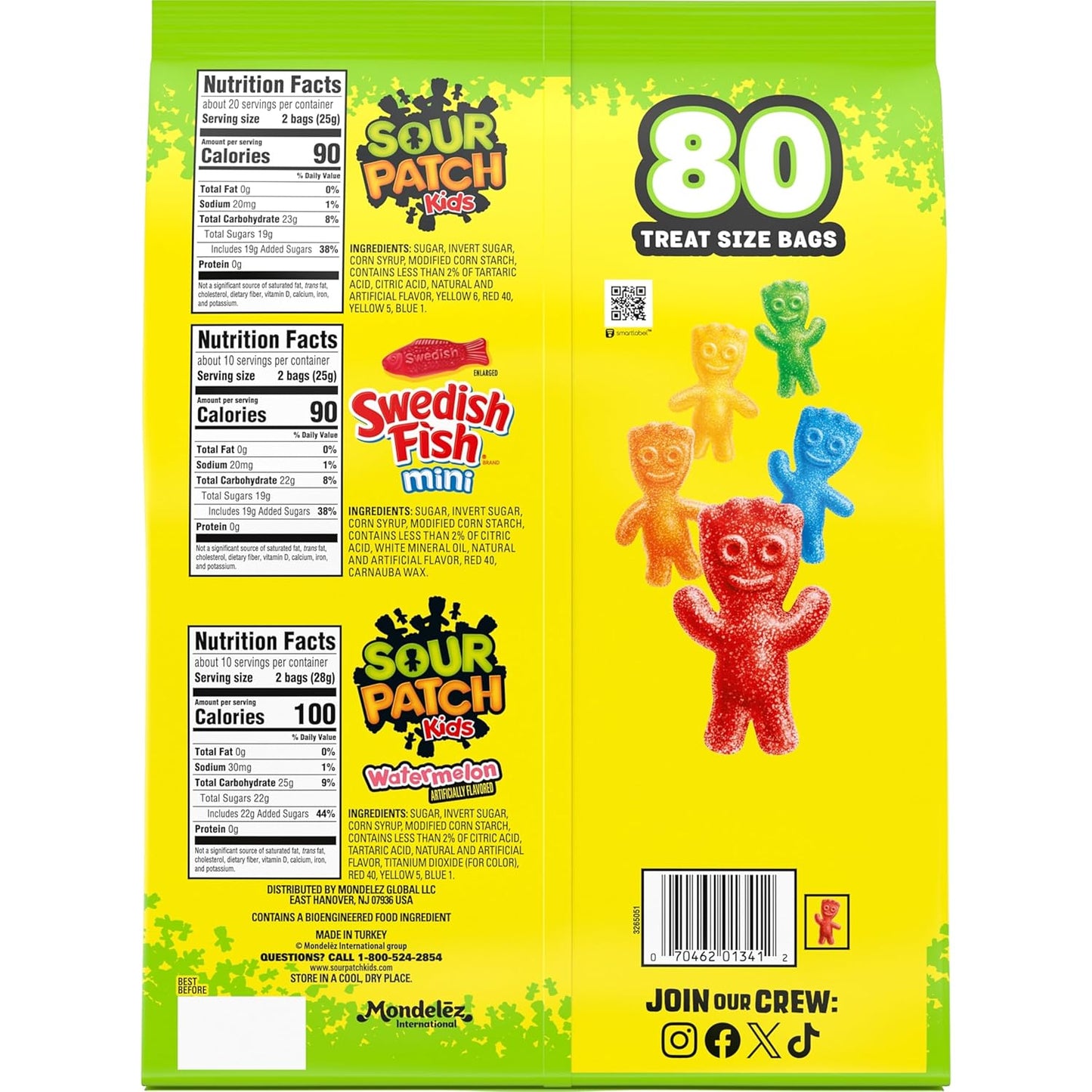 SOUR PATCH KIDS and SWEDISH FISH Mini Variety Pack – School Lunchbox Treats for Kids, 80 Individually Wrapped Snack Packs