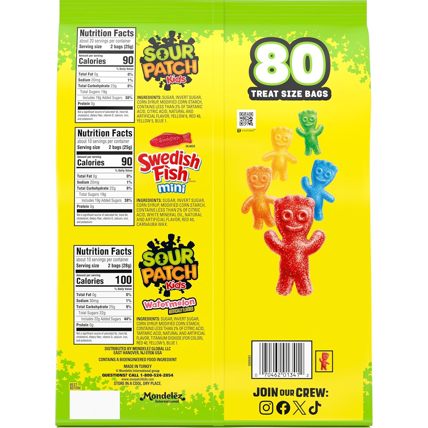 SOUR PATCH KIDS and SWEDISH FISH Mini Variety Pack – School Lunchbox Treats for Kids, 80 Individually Wrapped Snack Packs