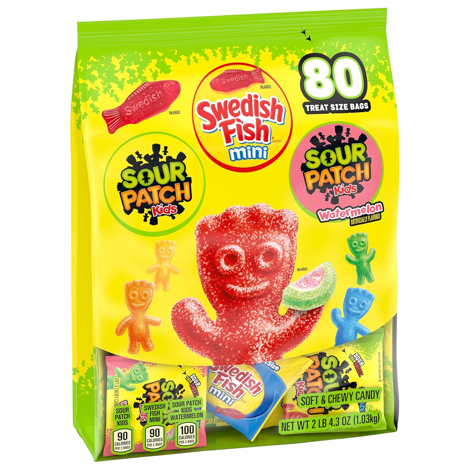 SOUR PATCH KIDS and SWEDISH FISH Mini Variety Pack – School Lunchbox Treats for Kids, 80 Individually Wrapped Snack Packs