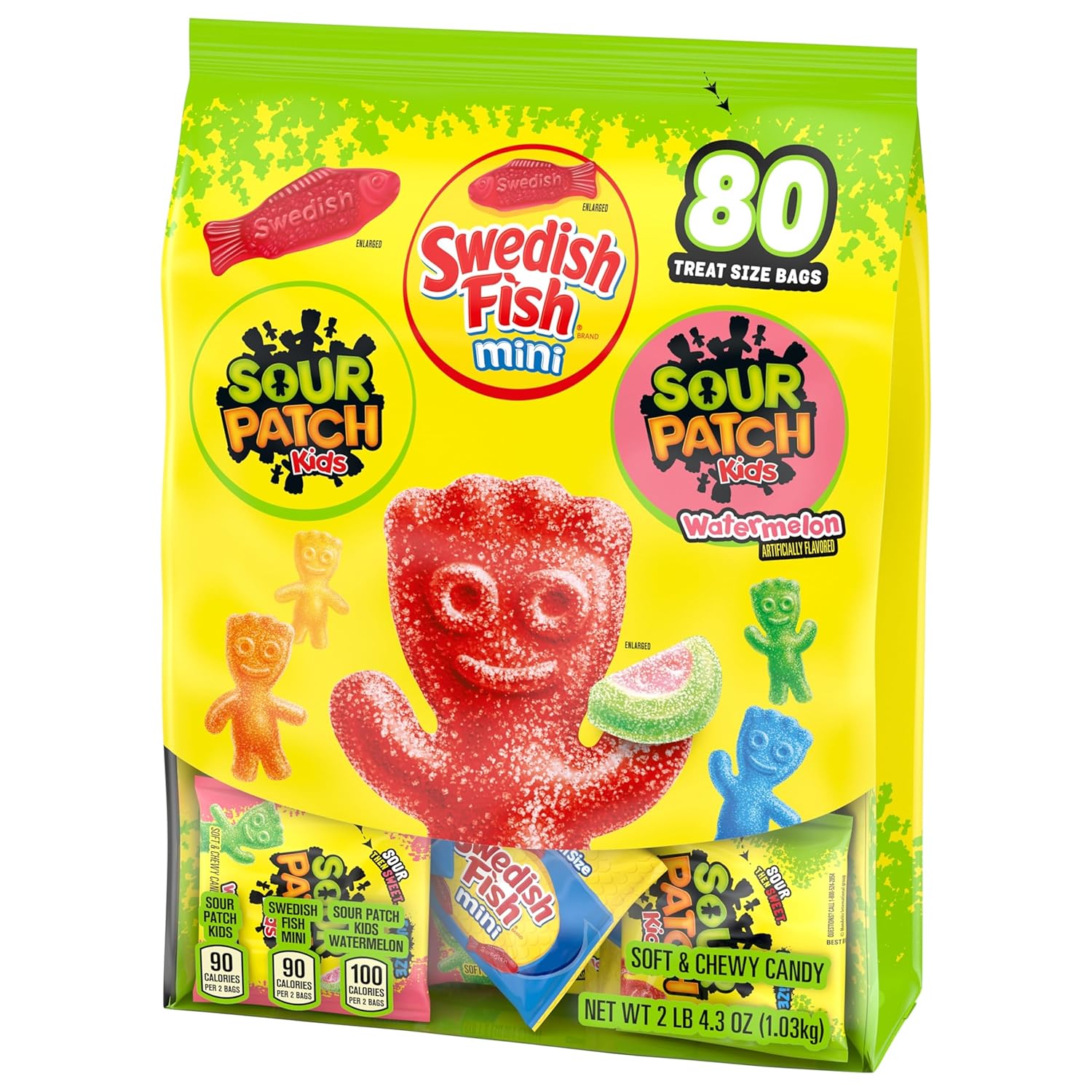 SOUR PATCH KIDS and SWEDISH FISH Mini Variety Pack – School Lunchbox Treats for Kids, 80 Individually Wrapped Snack Packs