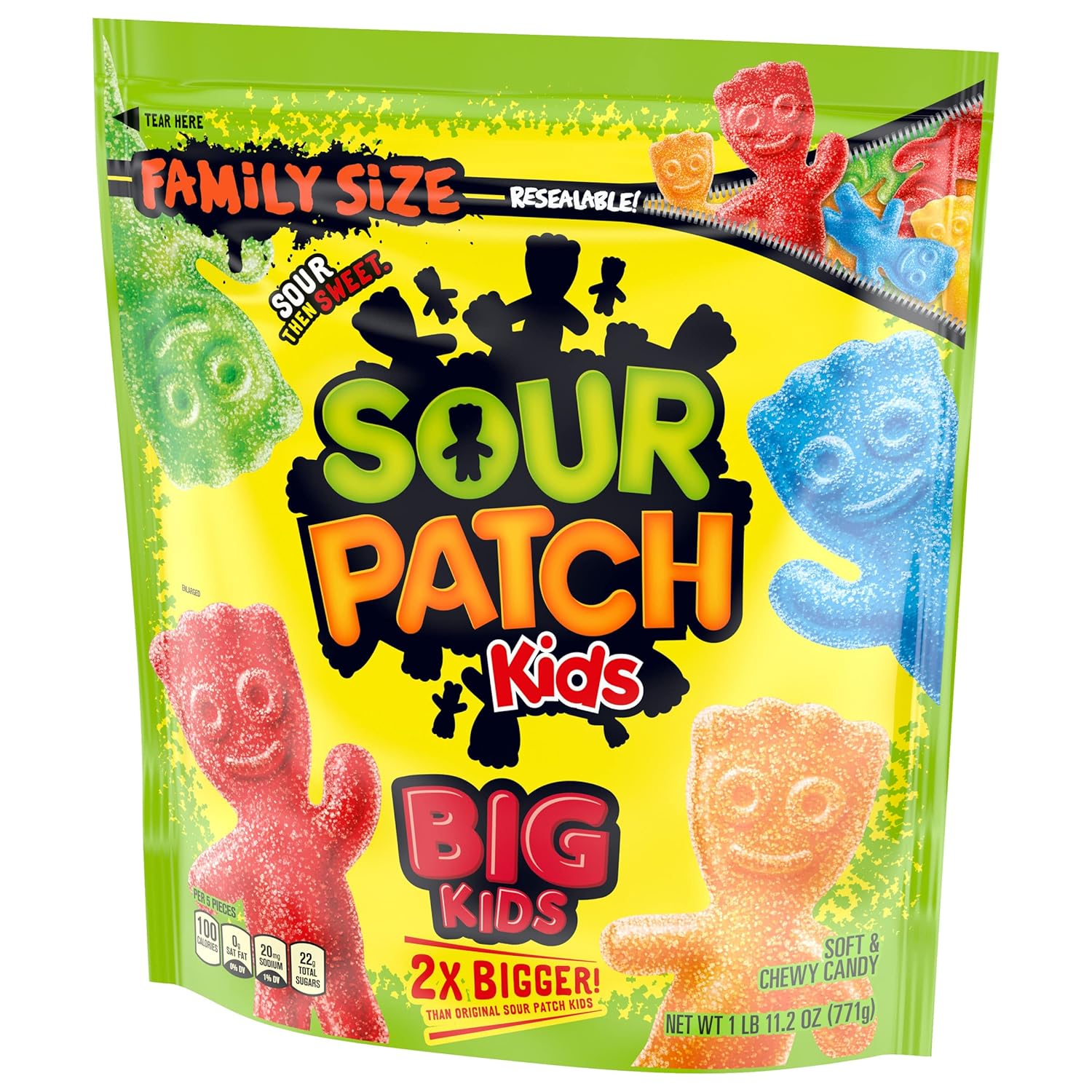 SOUR PATCH KIDS Big Kids Soft & Chewy Candy, Family Size Resealable Bulk Bag, 1.7 lb