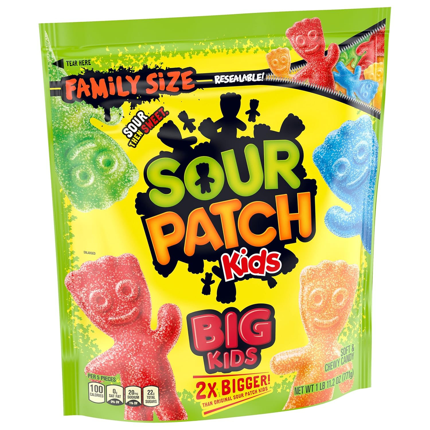 SOUR PATCH KIDS Big Kids Soft & Chewy Candy, Family Size Resealable Bulk Bag, 1.7 lb