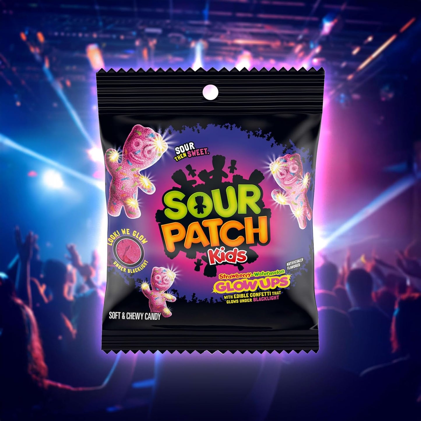 SOUR PATCH KIDS Glow Ups Strawberry-Watermelon Soft & Chewy Candy, Bulk Candy for Kids' Birthday Party Favors and Goodie Bags, 12-3.08 oz Bags