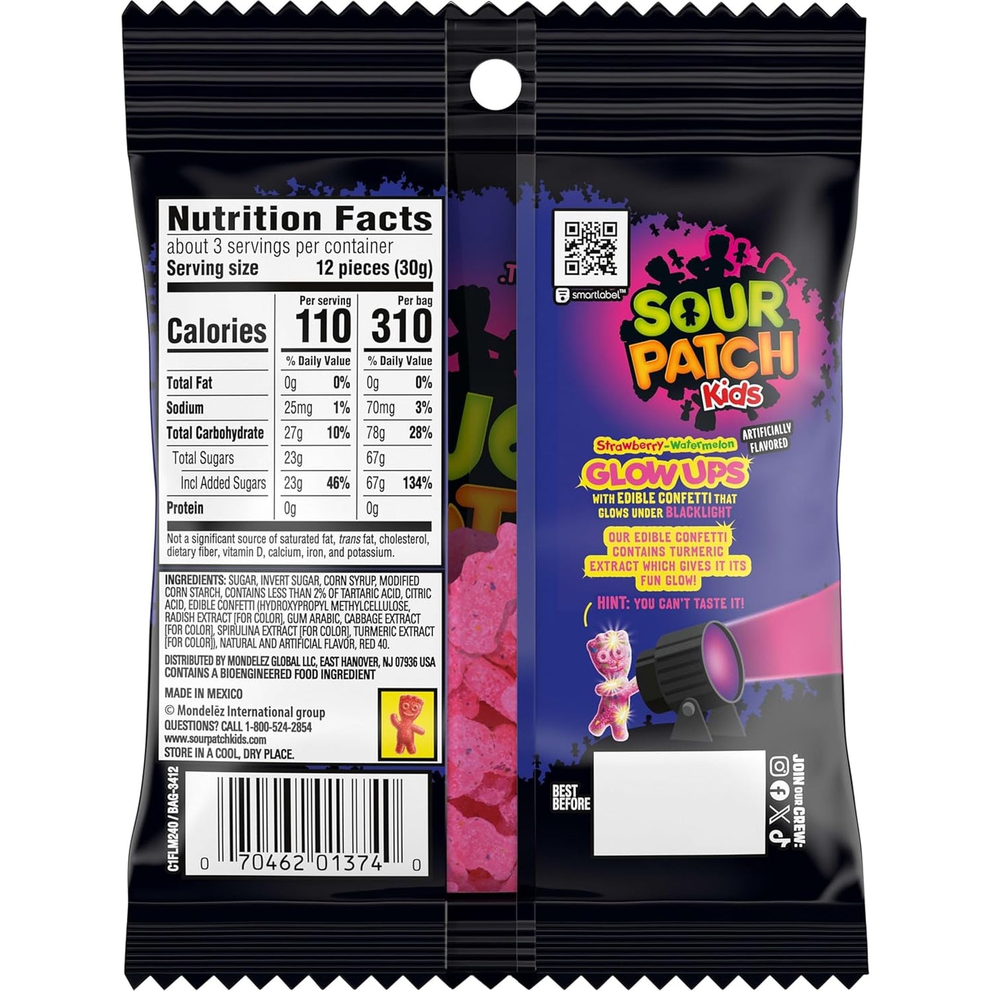 SOUR PATCH KIDS Glow Ups Strawberry-Watermelon Soft & Chewy Candy, Bulk Candy for Kids' Birthday Party Favors and Goodie Bags, 12-3.08 oz Bags