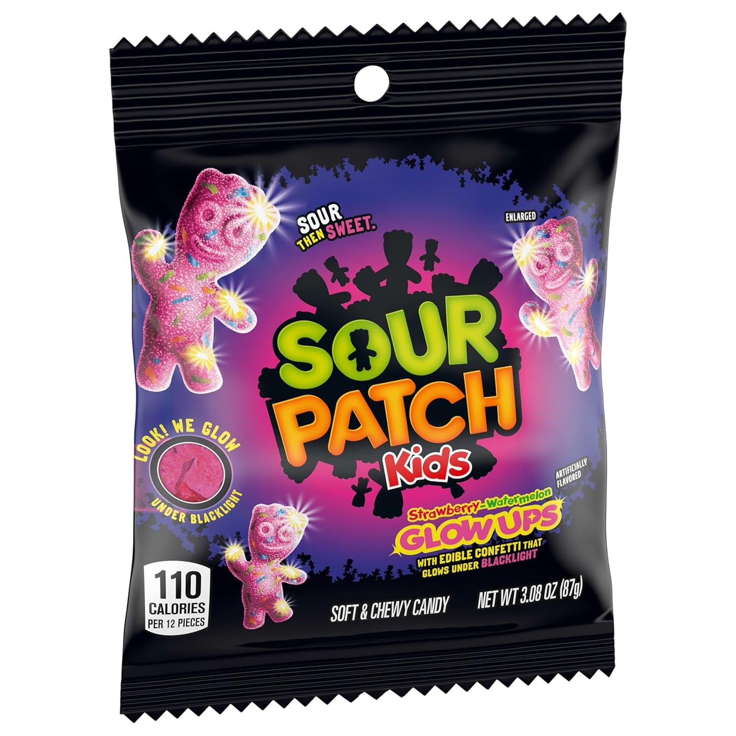SOUR PATCH KIDS Glow Ups Strawberry-Watermelon Soft & Chewy Candy, Bulk Candy for Kids' Birthday Party Favors and Goodie Bags, 12-3.08 oz Bags