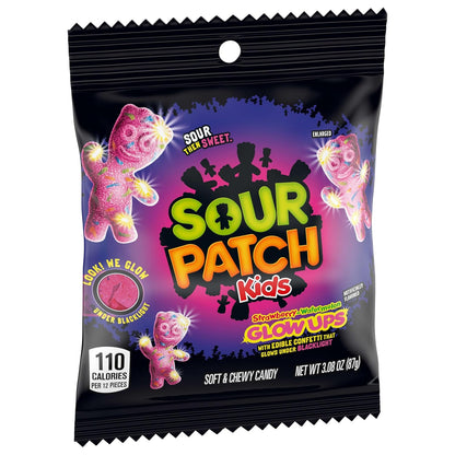 SOUR PATCH KIDS Glow Ups Strawberry-Watermelon Soft & Chewy Candy, Bulk Candy for Kids' Birthday Party Favors and Goodie Bags, 12-3.08 oz Bags