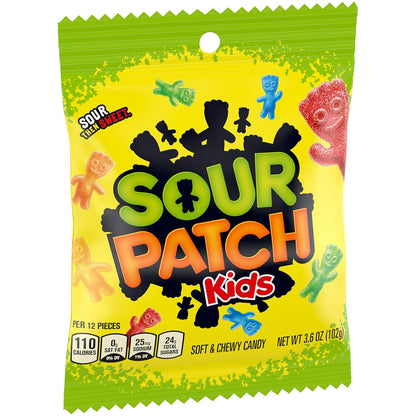 Sour Patch Kids Original Soft & Chewy Candy 3.6oz 12-Pack – Lunchbox Snack and Trick-or-Treat Handout for School Kids