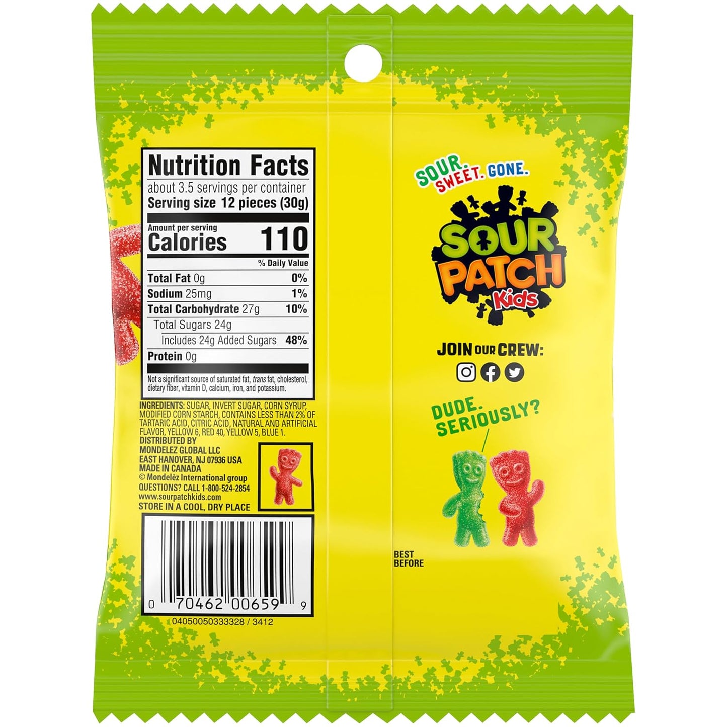 Sour Patch Kids Original Soft & Chewy Candy 3.6oz 12-Pack – Lunchbox Snack and Trick-or-Treat Handout for School Kids