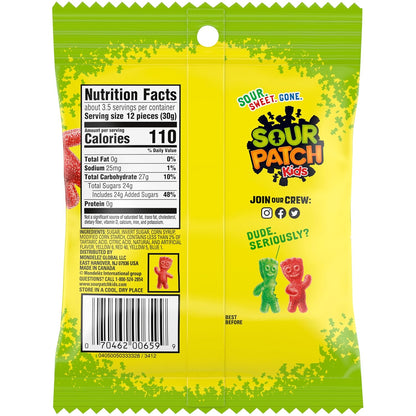 Sour Patch Kids Original Soft & Chewy Candy 3.6oz 12-Pack – Lunchbox Snack and Trick-or-Treat Handout for School Kids