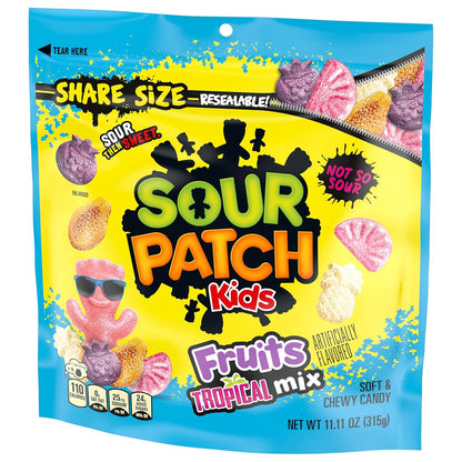 SOUR PATCH KIDS Tropical Mix Candy – Lunchbox Snack for School Kids, Share Size 11.11 oz Resealable Bag