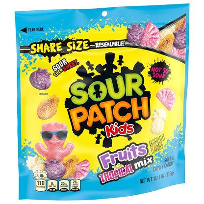 SOUR PATCH KIDS Tropical Mix Candy – Lunchbox Snack for School Kids, Share Size 11.11 oz Resealable Bag
