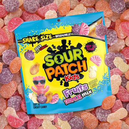 SOUR PATCH KIDS Tropical Mix Candy – Lunchbox Snack for School Kids, Share Size 11.11 oz Resealable Bag