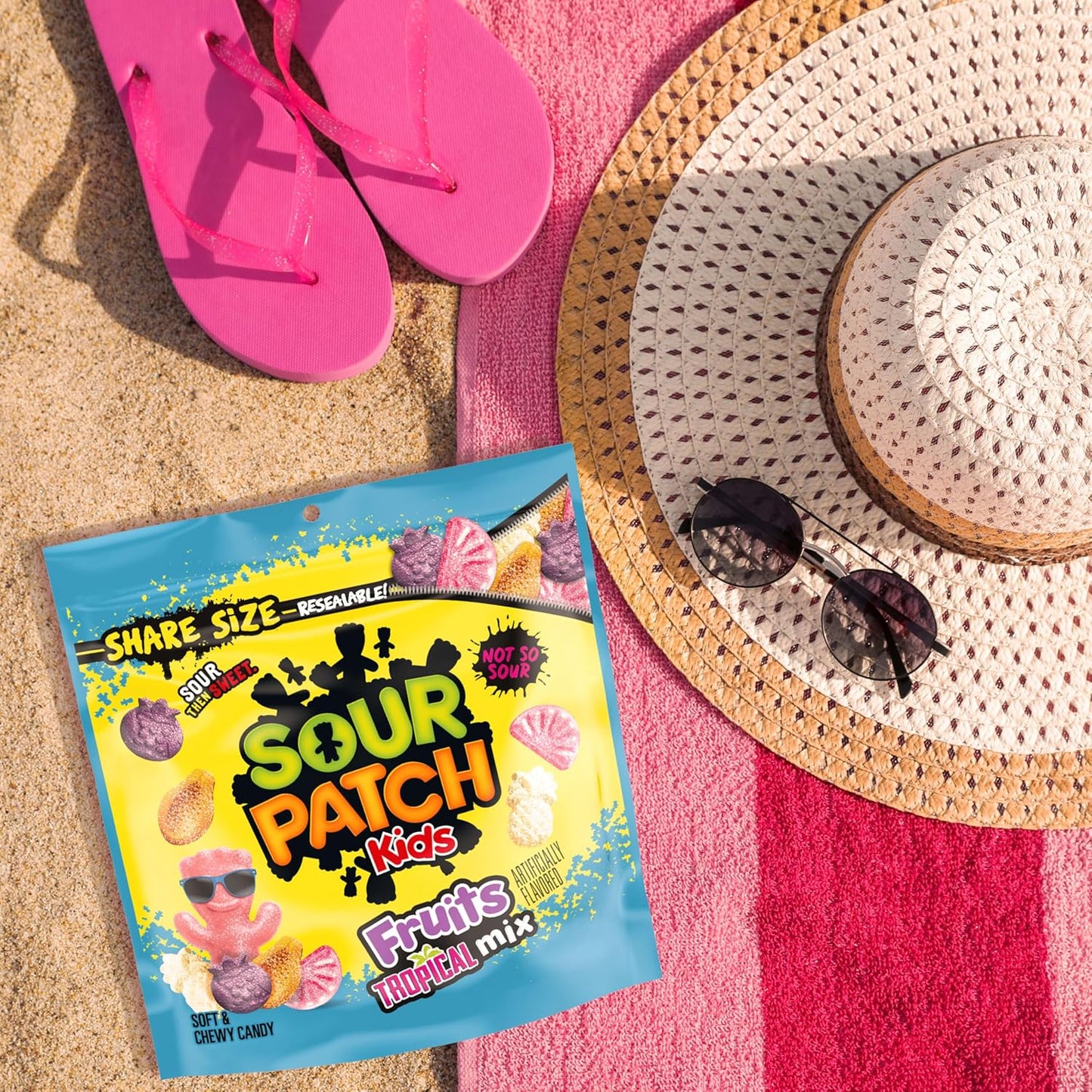 SOUR PATCH KIDS Tropical Mix Candy – Lunchbox Snack for School Kids, Share Size 11.11 oz Resealable Bag