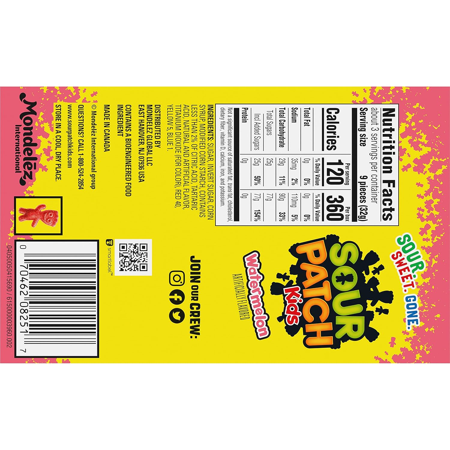 SOUR PATCH KIDS Watermelon Soft & Chewy Candy, Bulk Lunchbox Snack for Kids' School Lunches and After-School Treats, 12 - 3.5 oz Boxes