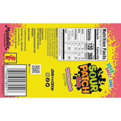 SOUR PATCH KIDS Watermelon Soft & Chewy Candy, Bulk Lunchbox Snack for Kids' School Lunches and After-School Treats, 12 - 3.5 oz Boxes