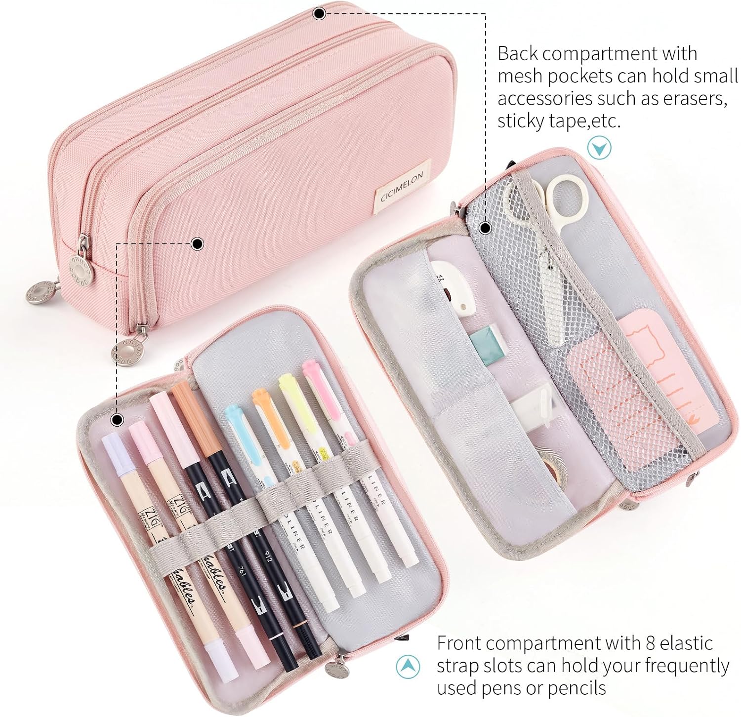 spacious 9.25 x 2.95 x 3.74 inch (95.48 cubic inch) capacity holding 50+ pens
