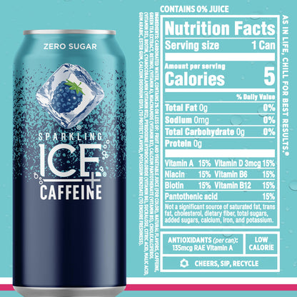 Sparkling Ice Caffeine Black Raspberry Sparkling Water Birthday Gift for Mom, Sugar Free Sparkling Water with Vitamins and Antioxidants