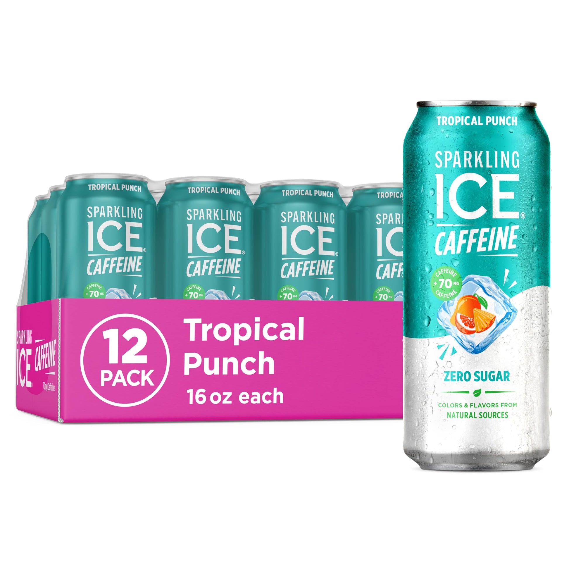 Sparkling Ice Caffeine Black Raspberry Sparkling Water for Remote Work Midday Boost, Low Calorie Sparkling Water for the Desk