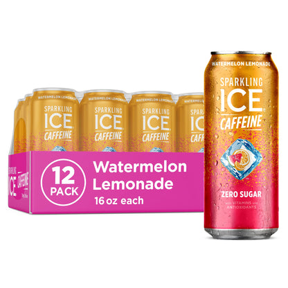 Sparkling Ice Caffeine Black Raspberry Sparkling Water for Remote Work Midday Boost, Low Calorie Sparkling Water for the Desk